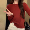 Red Sweater for Women, Slim Fit Long Sleeve Knit Top, Casual and Versatile Pullover