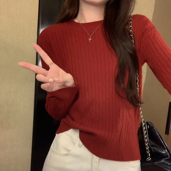 Red Sweater for Women, Slim Fit Long Sleeve Knit Top, Casual and Versatile Pullover