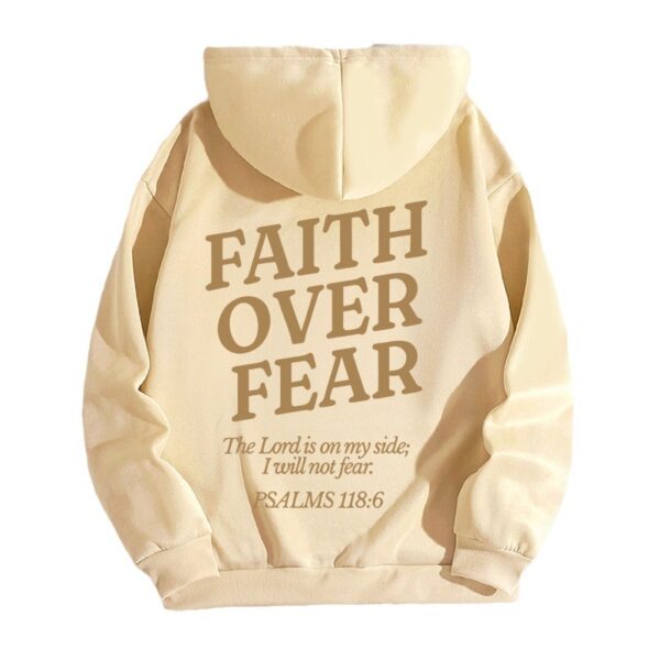 FAITH OVER printed back collar and fleece hooded sweatshirt