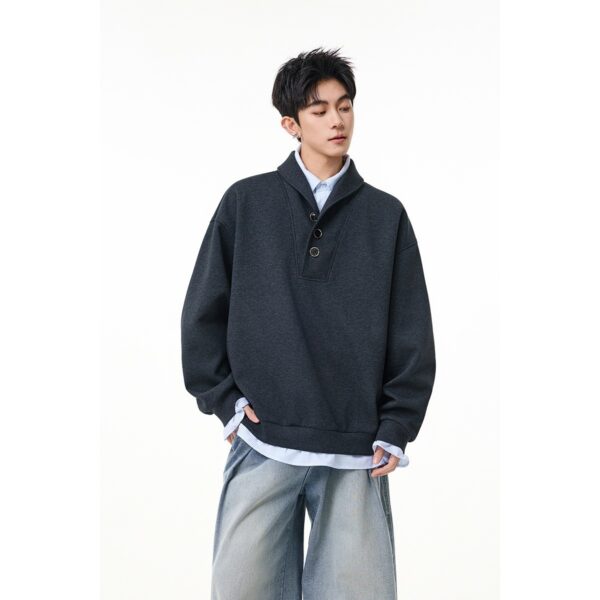 Lapel Hoodie Original College Style Pullover Sweatshirt Two-Piece Design Outerwear