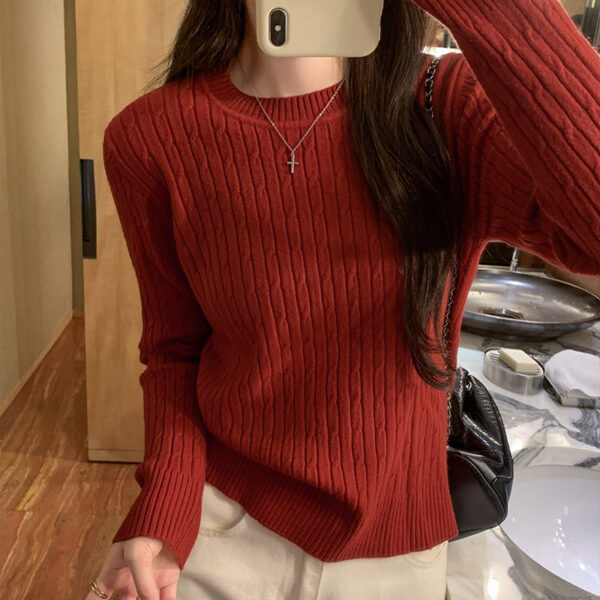 Red Sweater for Women, Slim Fit Long Sleeve Knit Top, Casual and Versatile Pullover