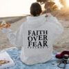 Faith over fear kangaroo pocket hooded long sleeved fleece hoodie top