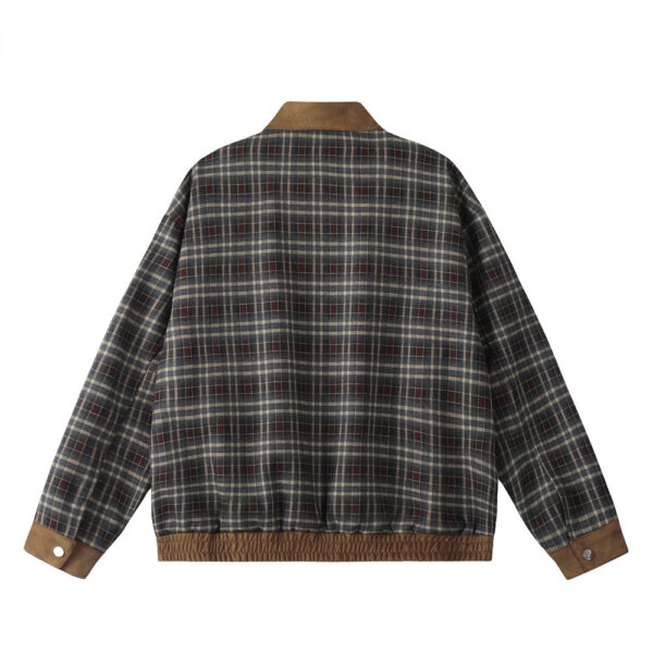 Plaid large pocket color blocked lapel jacket