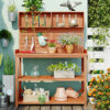 65" Large Wooden Farmhouse Rustic Outdoor Potting Bench Table Garden Potting Bench with 4 Storage Shelves and Side Hook,Natural