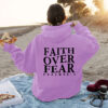Faith over fear kangaroo pocket hooded long sleeved fleece hoodie top