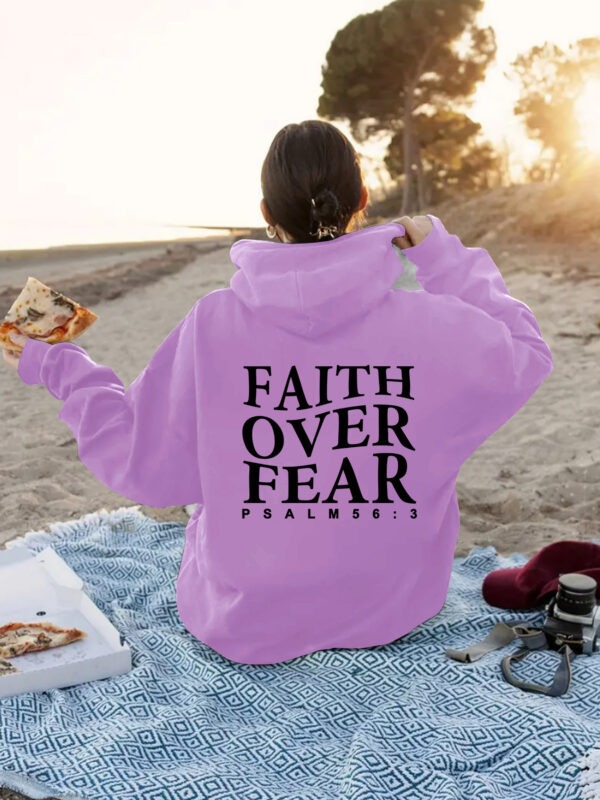 Faith over fear kangaroo pocket hooded long sleeved fleece hoodie top