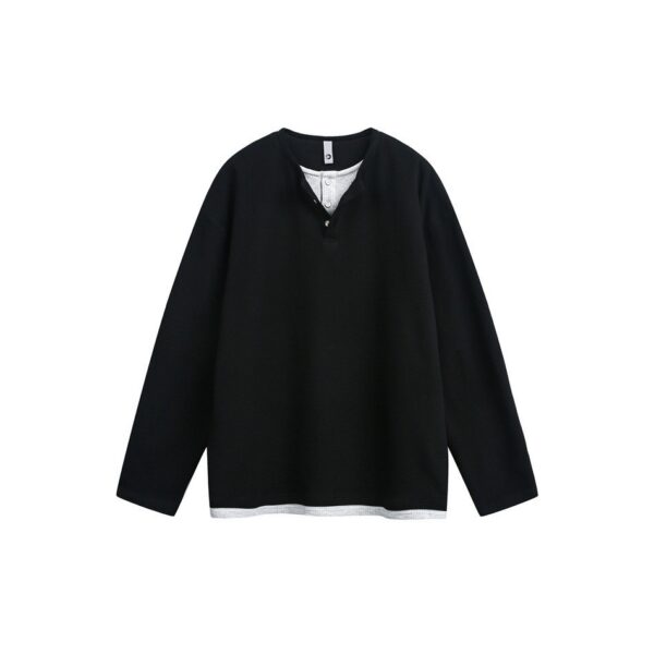 Casual Crewneck Faux Two-Piece Long Sleeve T-Shirt Men's Sweatshirt