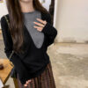 Casual Knit Sweater for Women, College Loose Fit, False Two-Piece Design
