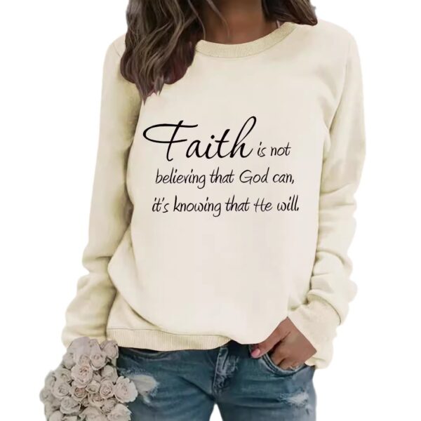 Round neck faith is printed pullover sweatshirt