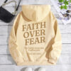 FAITH OVER printed back collar and fleece hooded sweatshirt