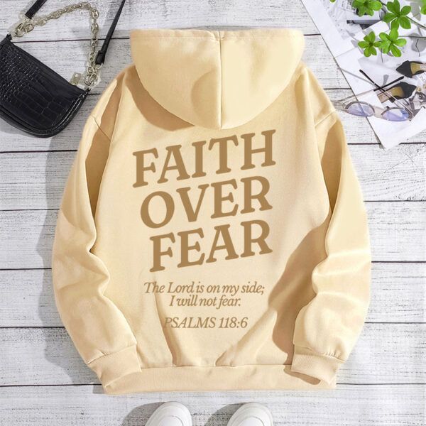 FAITH OVER printed back collar and fleece hooded sweatshirt