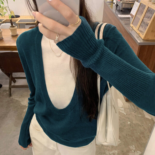Casual Knit Sweater for Women, College Loose Fit, False Two-Piece Design