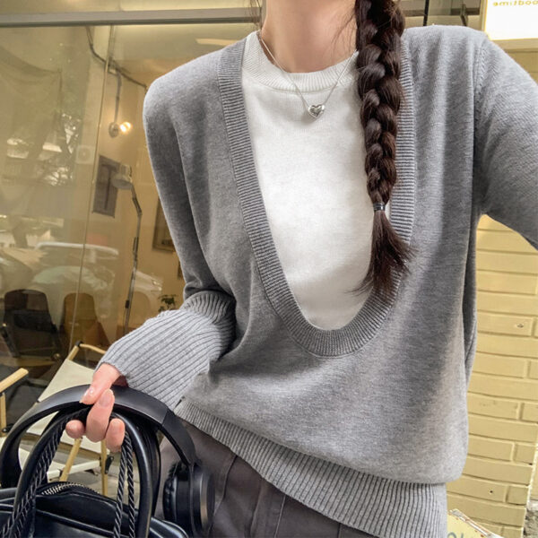Casual Knit Sweater for Women, College Loose Fit, False Two-Piece Design