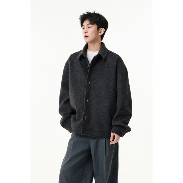 Notched Lapel Workwear Jacket for Men, Loose Wool Blend Coat