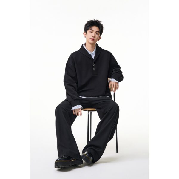 Lapel Hoodie Original College Style Pullover Sweatshirt Two-Piece Design Outerwear