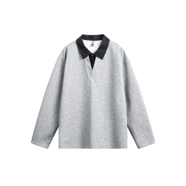 Loose Turn-down Collar Hoodie Men's Faux Two-piece Long Sleeve T-shirt