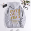FAITH OVER printed back collar and fleece hooded sweatshirt