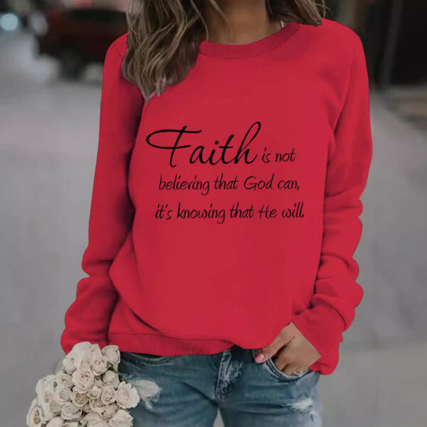 Round neck faith is printed pullover sweatshirt