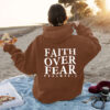 Faith over fear kangaroo pocket hooded long sleeved fleece hoodie top