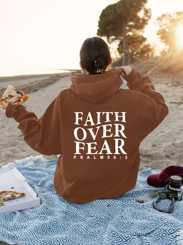 Faith over fear kangaroo pocket hooded long sleeved fleece hoodie top
