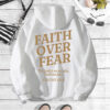 FAITH OVER printed back collar and fleece hooded sweatshirt