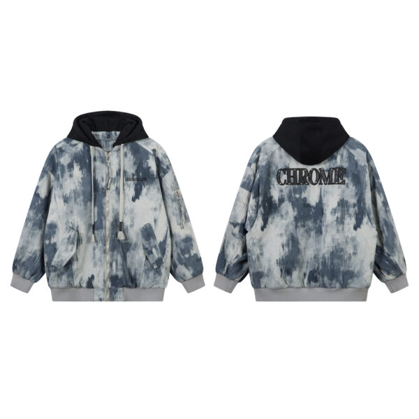 Retro tie dye cotton padded thick hooded cotton jacket