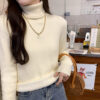 Cozy High Neck Long Sleeve Knit Sweater for Women, Thickened Fleece-Lined Inner Layer Top