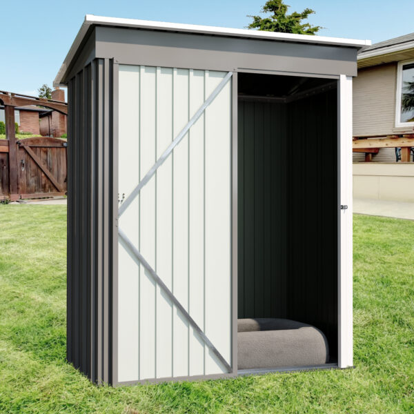 5 * 3FT outdoor storage shed, tool shed with sloping roof and lockable door, backyard garden metal shed, courtyard lawn, gray