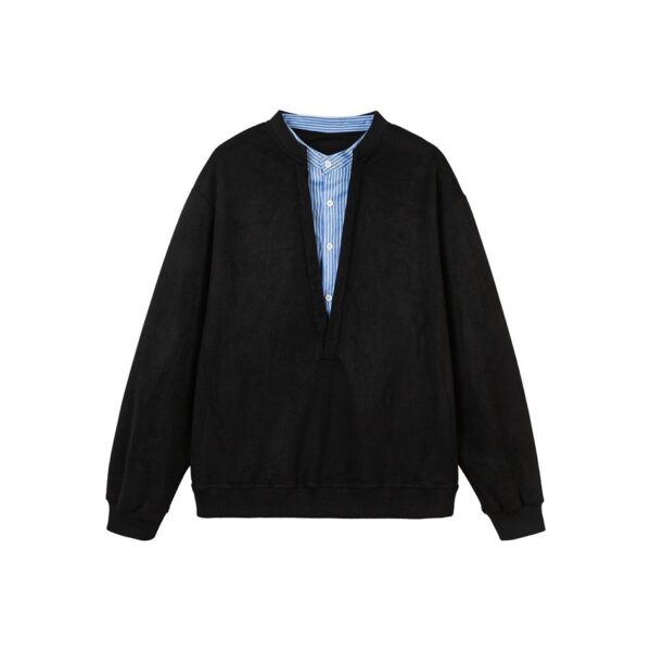 Faux Two-Piece Crewneck Pullover Hoodie Men's Loose Versatile Top