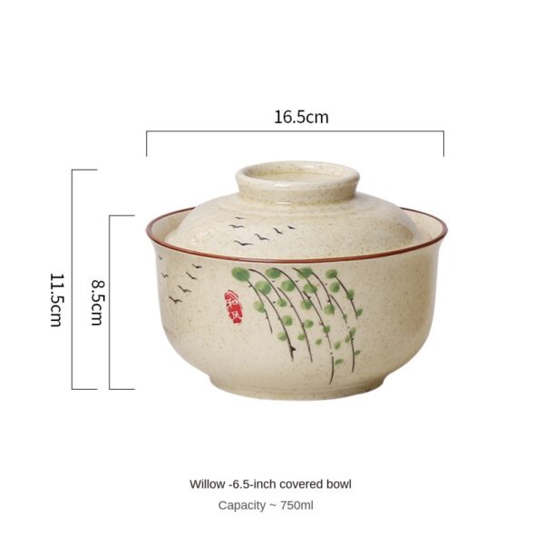 Ceramic instant noodle bowl, Chinese household tableware with lid