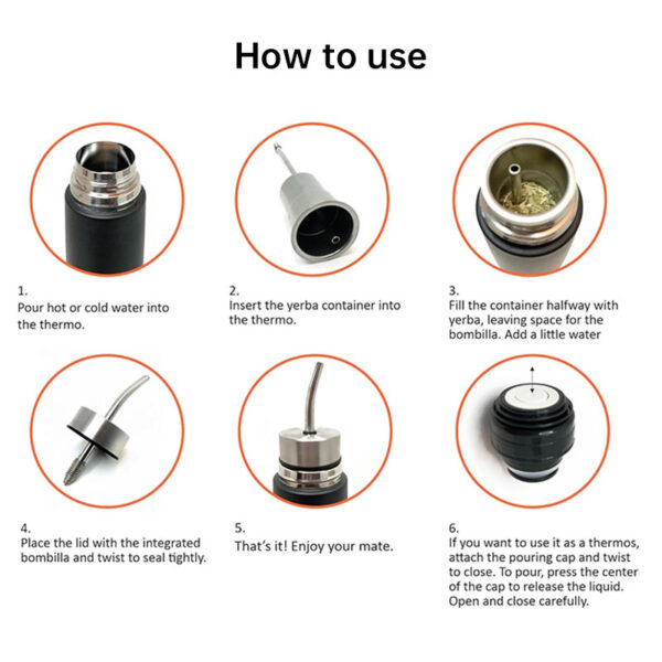 South American Mate Tea Travel Mug - Brazilian Filter Straw, Insulated Bullet Bottle, 3-in-1 Portable Mate Gourd Kit