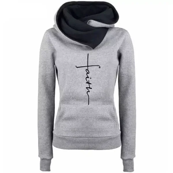 Autumn Winter Hoodies Sweatshirts Women Faith Embroidered Sweatshirt Long Sleeve Pullovers Christmas Casual Warm Hooded Tops
