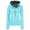 Autumn Winter Hoodies Sweatshirts Women Faith Embroidered Sweatshirt Long Sleeve Pullovers Christmas Casual Warm Hooded Tops