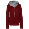 Autumn Winter Hoodies Sweatshirts Women Faith Embroidered Sweatshirt Long Sleeve Pullovers Christmas Casual Warm Hooded Tops