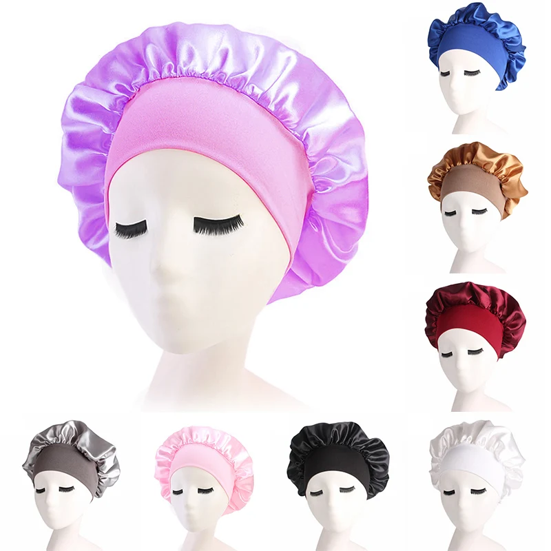 1pc Adjust Solid Satin Bonnet Hair Styling Cap Long Hair Care Women Night Sleep Hat Silk Head Wrap Shower Cap Hair Styling Tools - familystoreplus.com